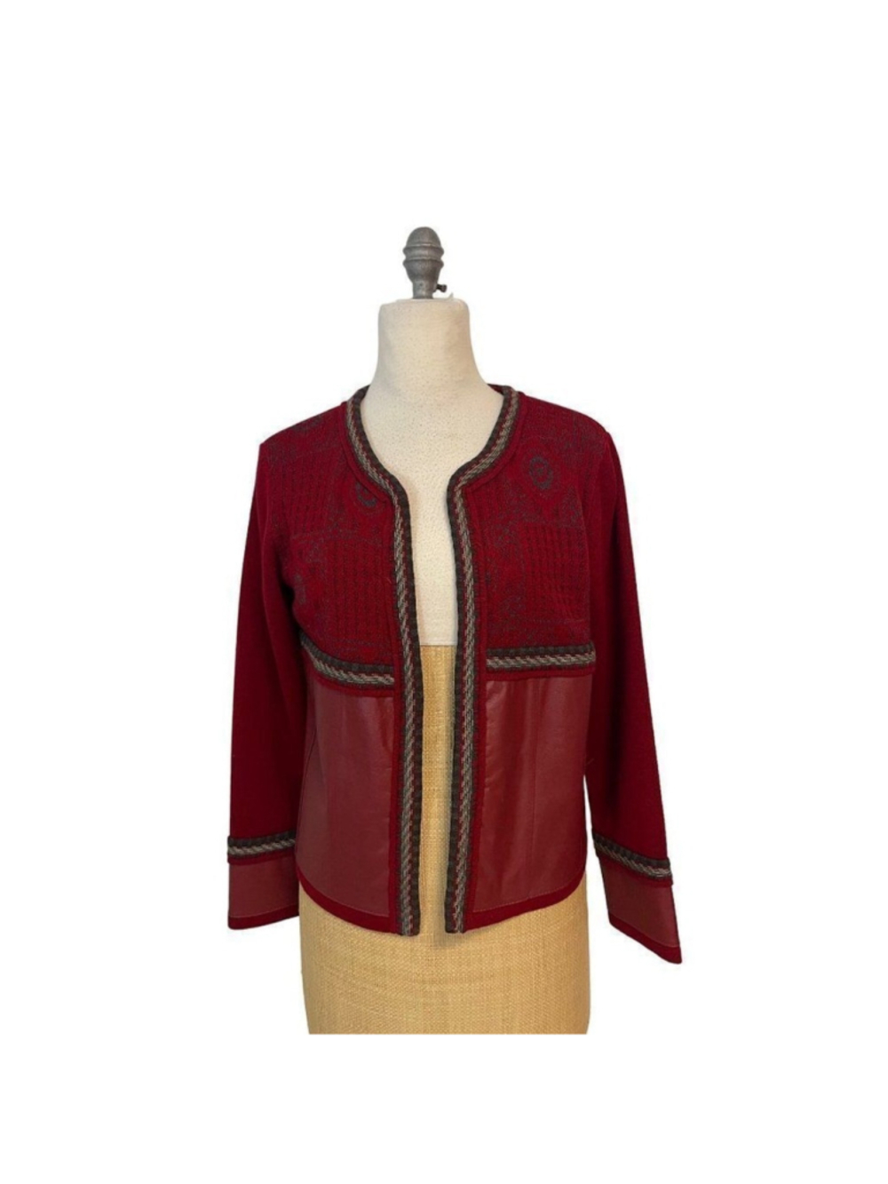 Karffany por Jacqueline Munoz Chaqeta Red leather Ecuador Sweater M L NWT